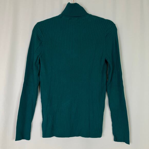 Evan Picone | Teal Blue Turtleneck Sweater Cable Knit Rayon Nylon Womens Large - Picture 5 of 5